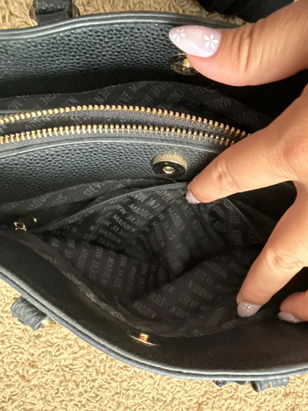 Steve Madden black Pebbled Satchel with Coin Pouch